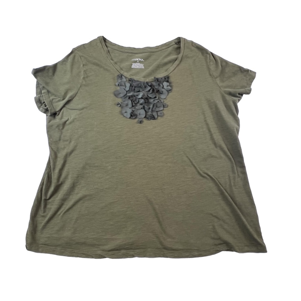 Merona Olive Green Women's Floral-embellished Top, Size 2X